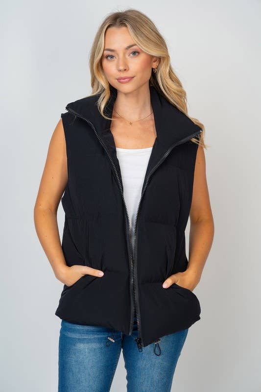 Sleeveless Solid Woven Puffer Vest